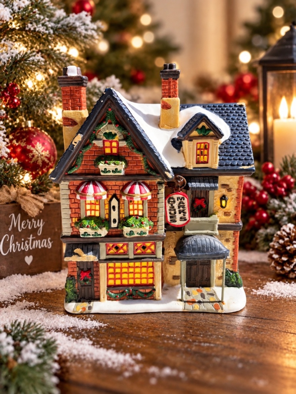 2001 Holiday Time 2001 Mark’s Antiques Lighted Ceramic Christmas Village House